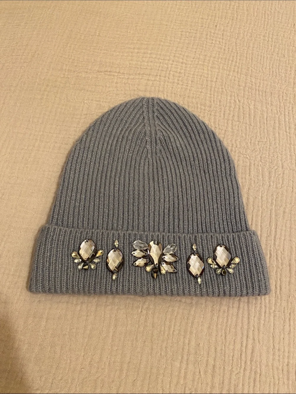 MARINA YACHTING Wool blend Embellished Gray Knit Beanie Hat